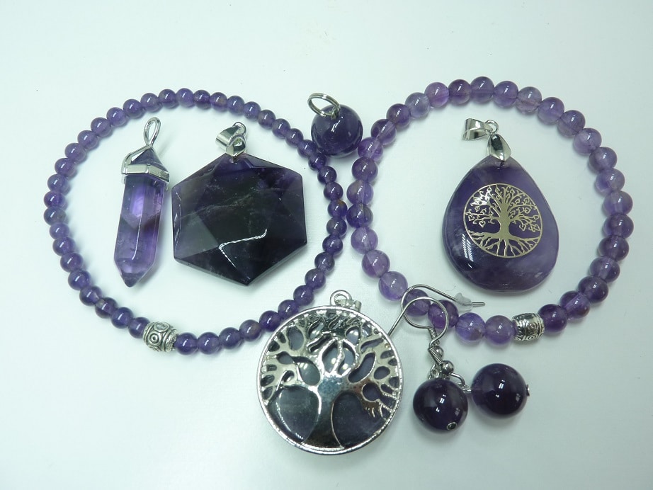 Bijoux pendentif , bracelet, boucles d'oreilles Améthyste