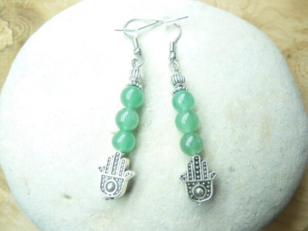Boucles d'oreilles main de Fatma - Aventurine