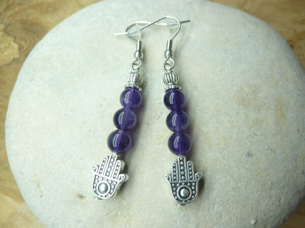 Boucles d'oreilles main de Fatma - Améthyste