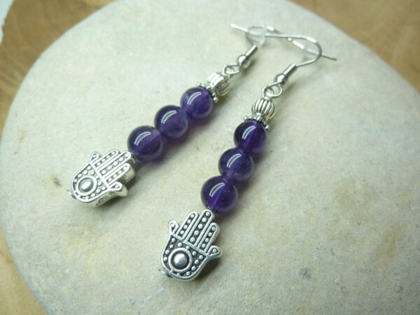 Boucles d'oreilles main de Fatma - Améthyste