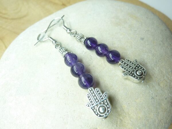 Boucles d'oreilles main de Fatma - Améthyste