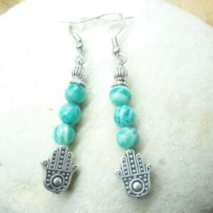 Boucles d'oreilles main de Fatma - Amazonite