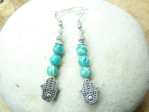 Boucles d'oreilles main de Fatma - Amazonite