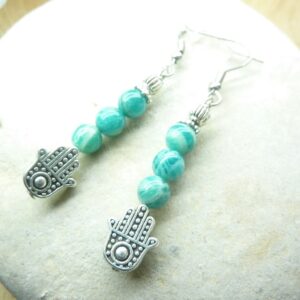 Boucles d'oreilles main de Fatma - Amazonite