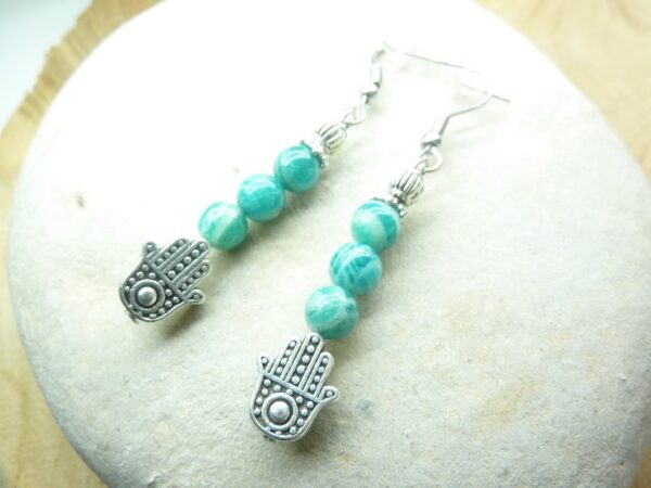 Boucles d'oreilles main de Fatma - Amazonite
