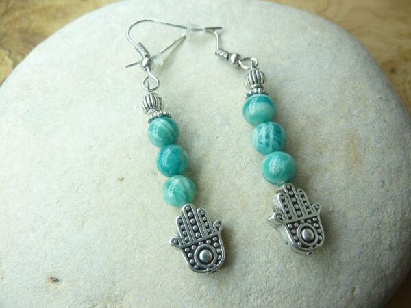 Boucles d'oreilles main de Fatma - Amazonite