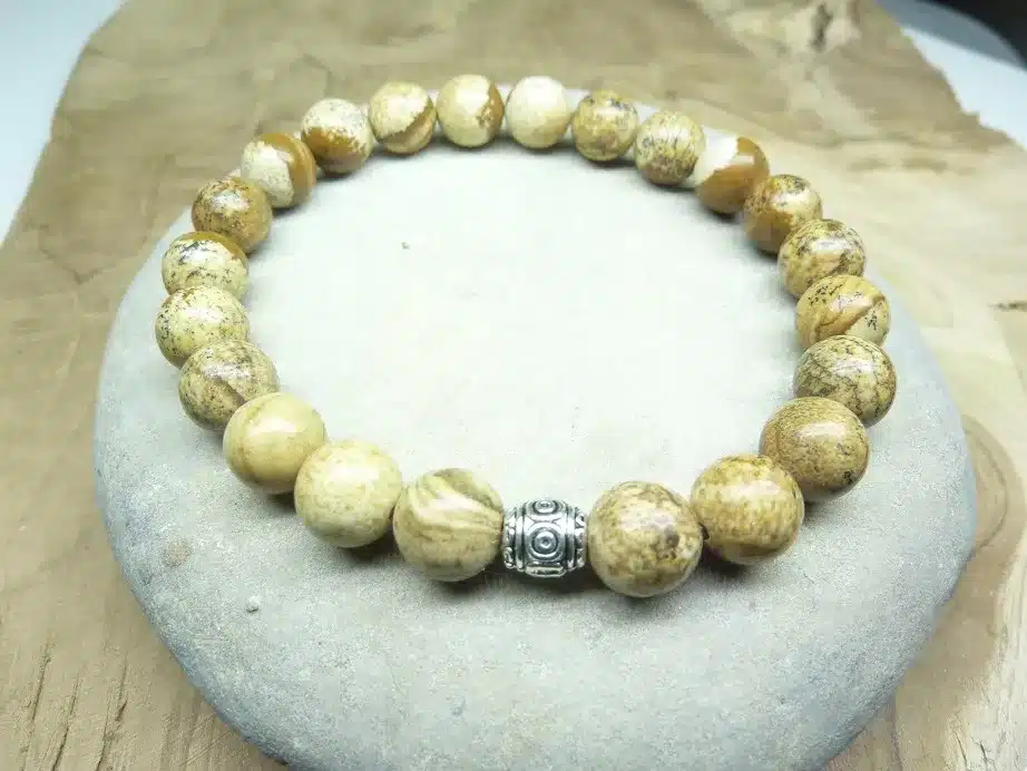 Bracelet Jaspe Paysage – Perles rondes 8 mm