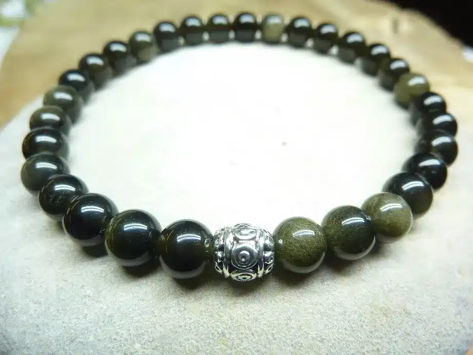 Bracelet Obsidienne dorée – Perles rondes 6 mm