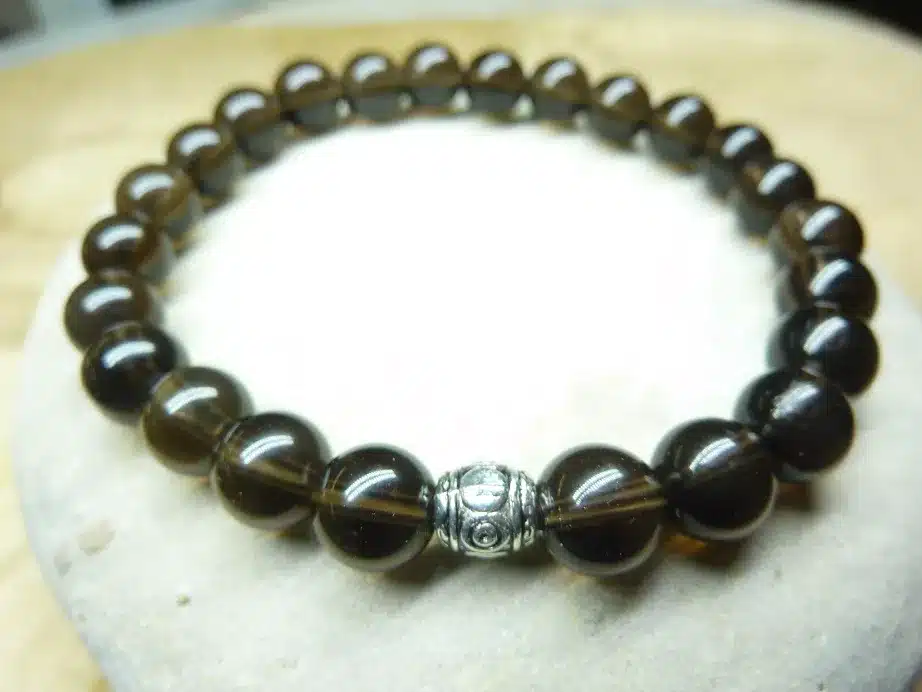 Bracelet Quartz fumé – Perles rondes 8 mm
