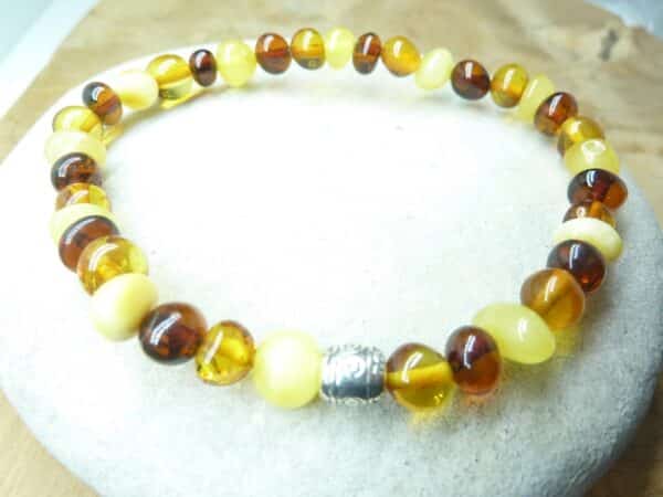 Bracelet Ambre Multicolore véritable Baltique grosse perles