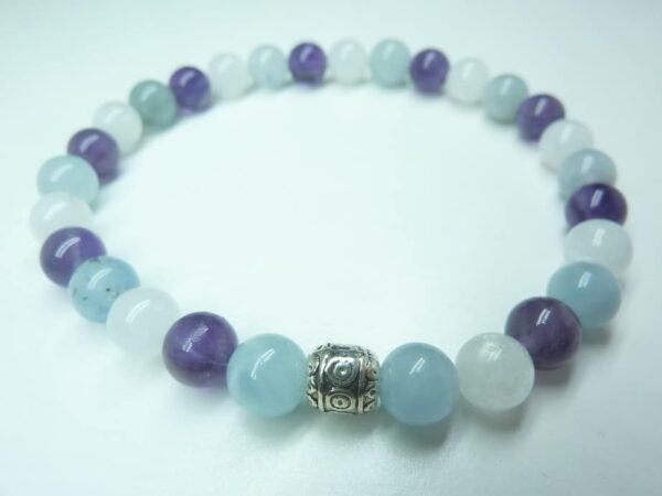 Bracelet Pierre de lune-Aigue marine-Améthyste