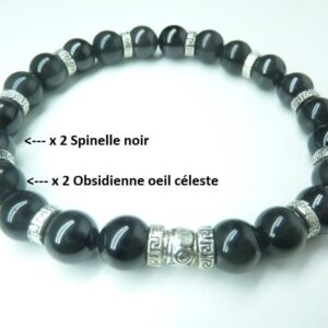 Bracelet méga protection Spinelle noire-Obsidienne oeil céleste