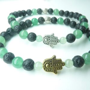 Bracelet Main de Fatma Hamsa - Aventurine verte-Pierre de lave