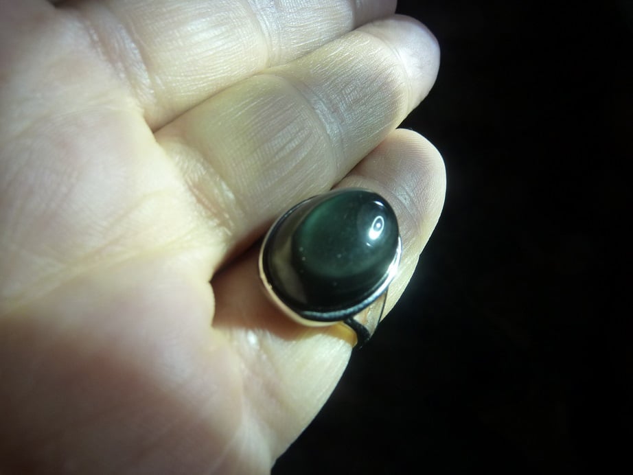 Bague Obsidienne oeil céleste argent 925 taille réglable ref 0902