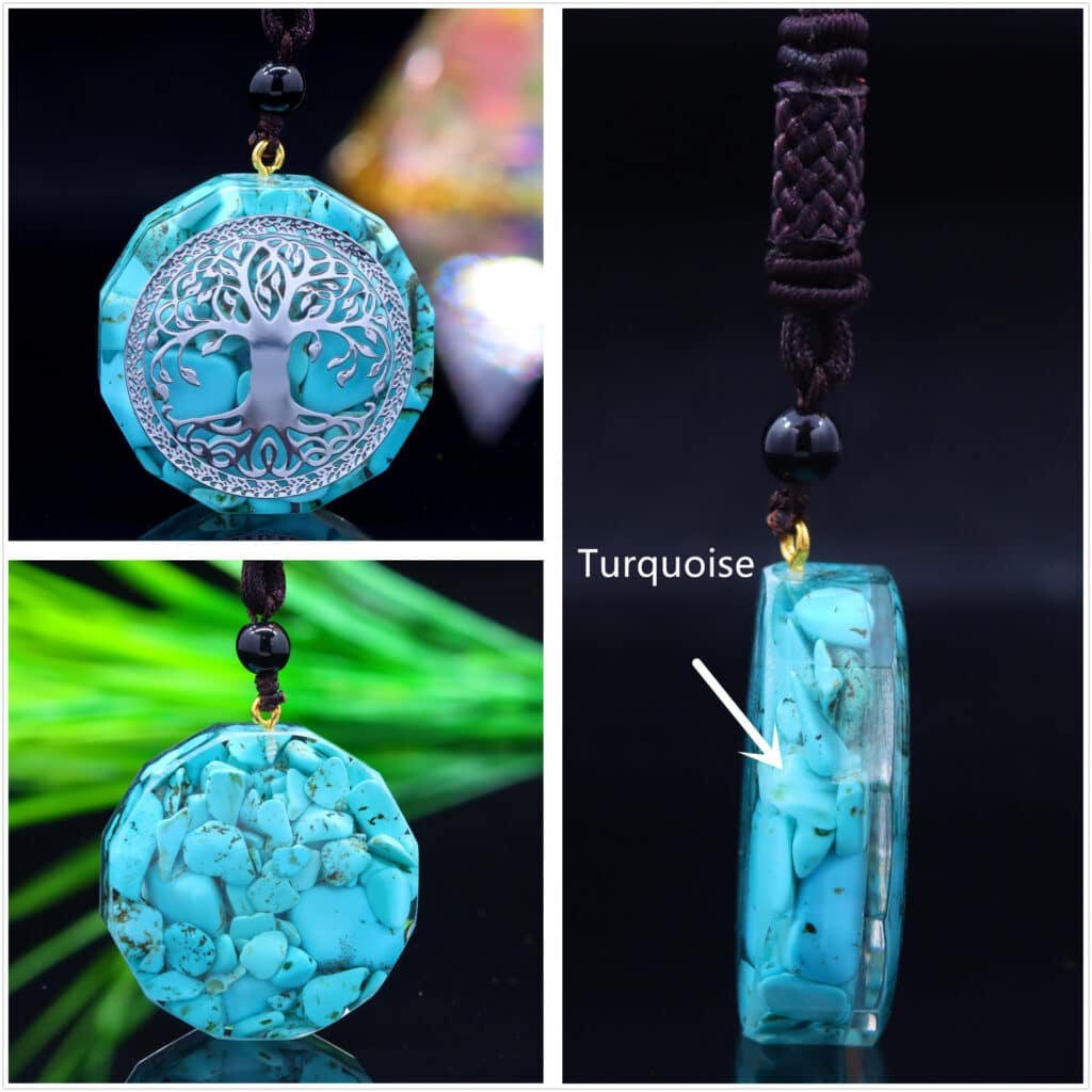 Pendentif Orgonite pierre Turquoise-Arbre de vie