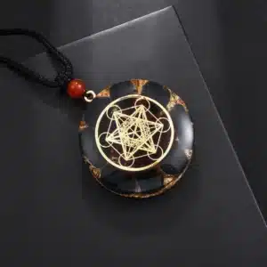 Pendentif orgonite cube Métatron – Obsidienne – grenat