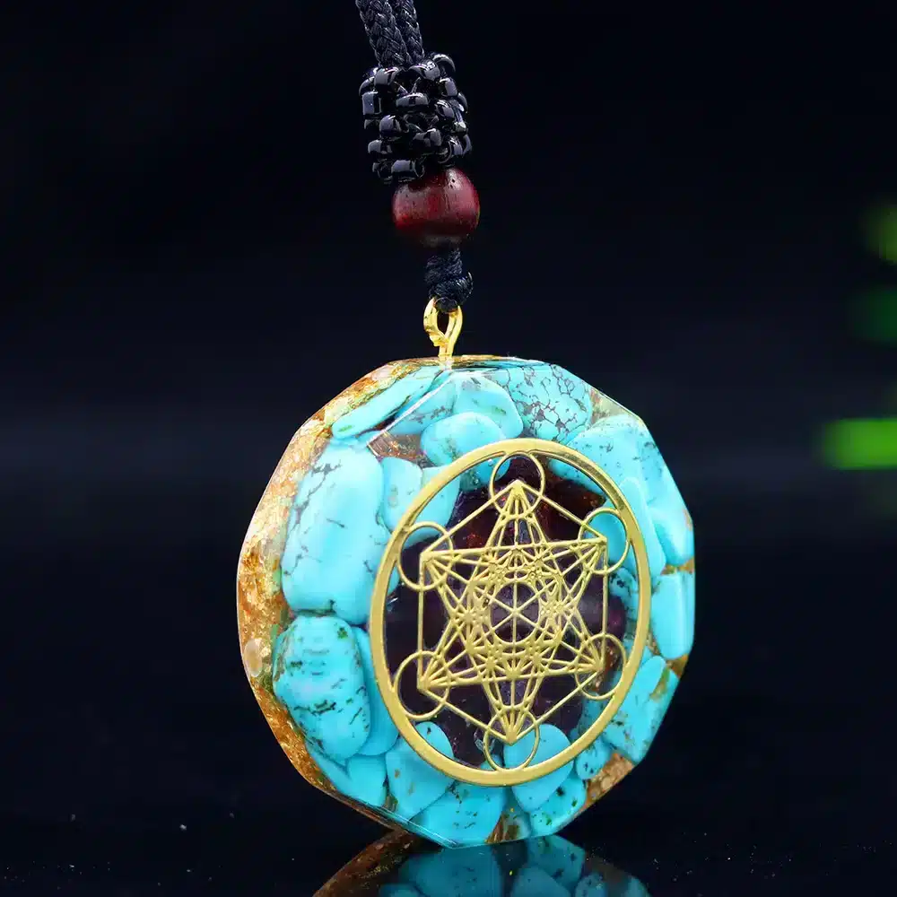 Pendentif orgonite cube Métatron - Turquoise