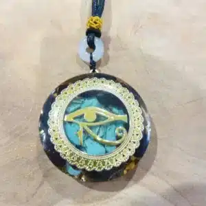 Collier Pendentif orgonite oeil Oudjat Horus Turquoise-Obsidienne