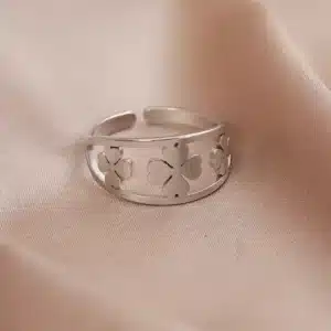 Bague Trèfles à 4 feuilles porte chance réglage réf argent