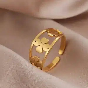 Bague Trèfles à 4 feuilles porte chance réglage réf or