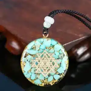 Collier pendentif Sri Yantra-Turquoise orgonite
