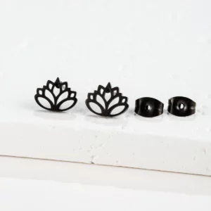 Boucles d'oreilles fleur Lotus ref noir