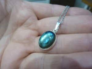 Collier pendentif Labradorite argent 925 GG 423 + chaine acier inoxydable 45 cm