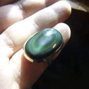 Bague Obsidienne oeil céleste argent 925 taille réglable GG 1001