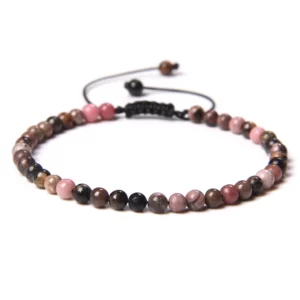 Bracelet Rhodonite ajustable perles rondes 4 mm