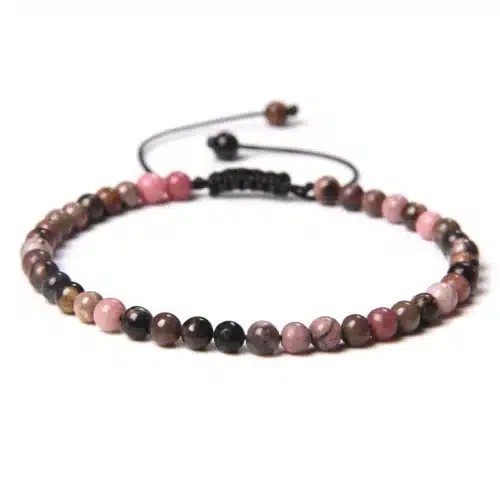 Bracelet Rhodonite ajustable perles rondes 4 mm