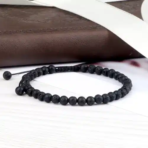 Bracelet réglable Pierre de lave-Perles rondes 4 mm