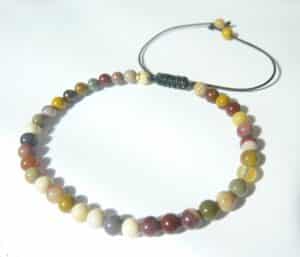  Bracelet Jaspe Mokaite ajustable perles rondes 4 mm 