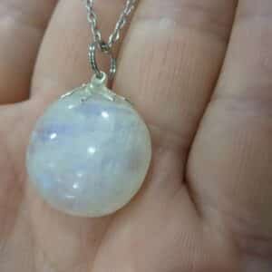 Collier pendentif Pierre de lune GG 186 + chaine acier inoxydable 45 cm