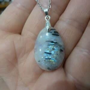 Collier pendentif Pierre de lune 925 GG 71 + chaine acier inoxydable 45 cm