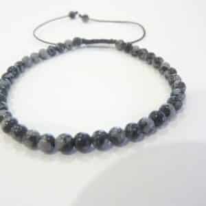 Bracelet réglable Obsidienne neige-Perles rondes de 4 mm