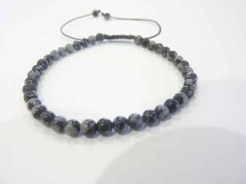 Bracelet réglable Obsidienne neige-Perles rondes de 4 mm