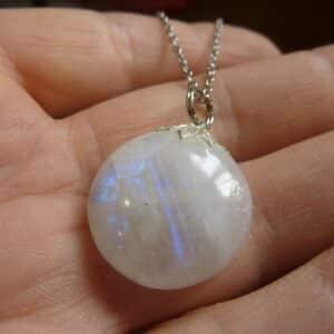 Collier pendentif Pierre de lune GG 93 + chaine acier inoxydable 45 cm