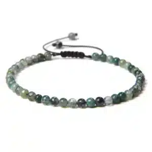 Bracelet agate mousse ajustable - Perles rondes 4 mm