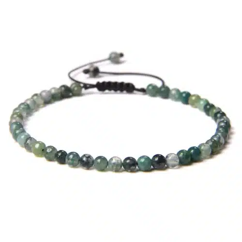 Bracelet agate mousse ajustable - Perles rondes 4 mm