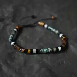 Bracelet Oeil de tigre-Tourmaline noire-Turquoise ajustable