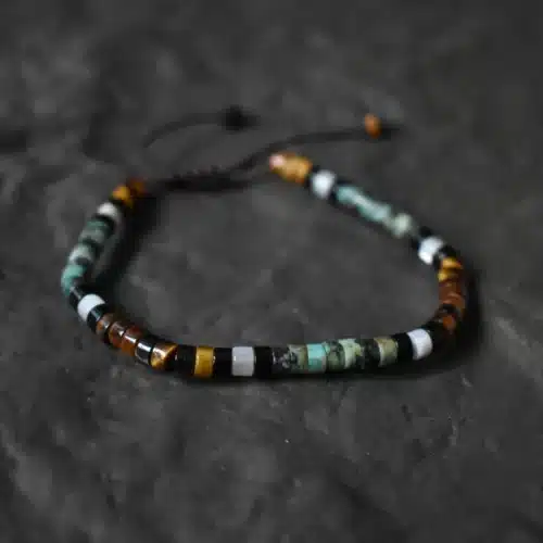 Bracelet Oeil de tigre-Tourmaline noire-Turquoise ajustable