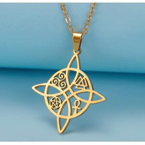 Collier pendentif Noeud de sorcière multi symboles ref Or