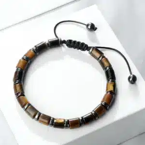 Bracelet Oeil de tigre-Hématite réglable