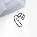 Bague ajustable Fleur de lotus ref noir