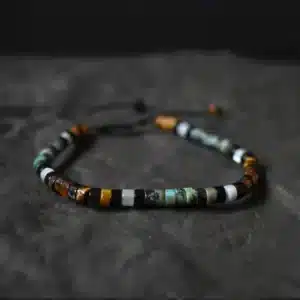Bracelet Oeil de tigre-Tourmaline noire-Turquoise ajustable