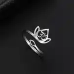 Bague ajustable Fleur de lotus-Om ref argent