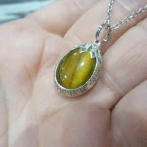 Pendentif Oeil de tigre aile d'ange Argent 925 GG 01M