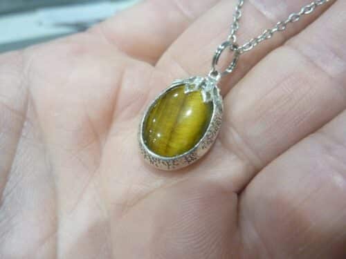 Pendentif Oeil de tigre aile d'ange Argent 925 GG 01M