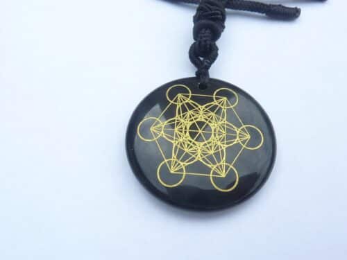 Collier pendentif cube Métatron-Obsidienne noire