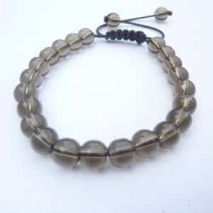 Bracelet réglable Quartz fumé-Perles rondes 8 mm